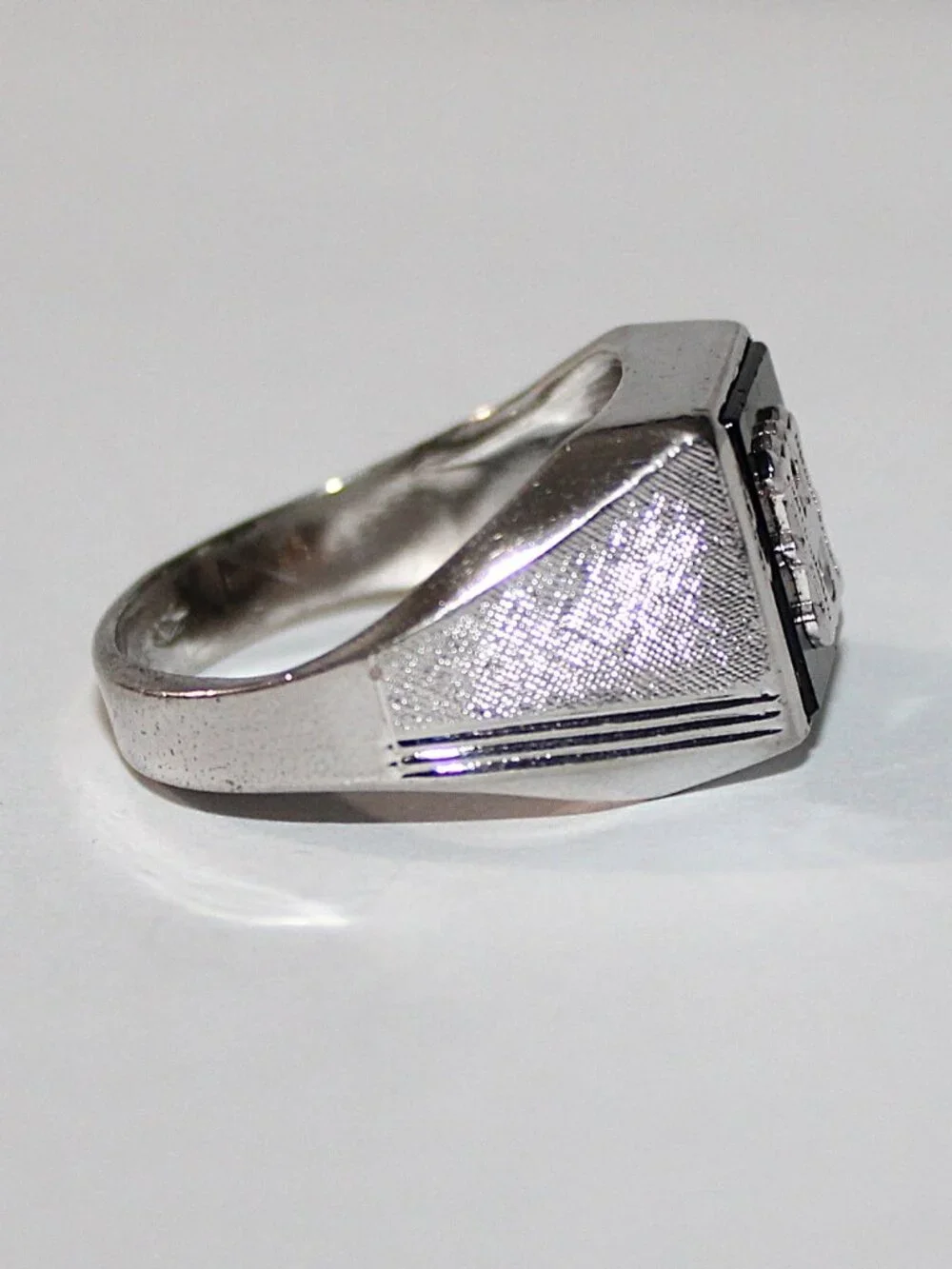 Sterling Silver Onyx Initial H Ring